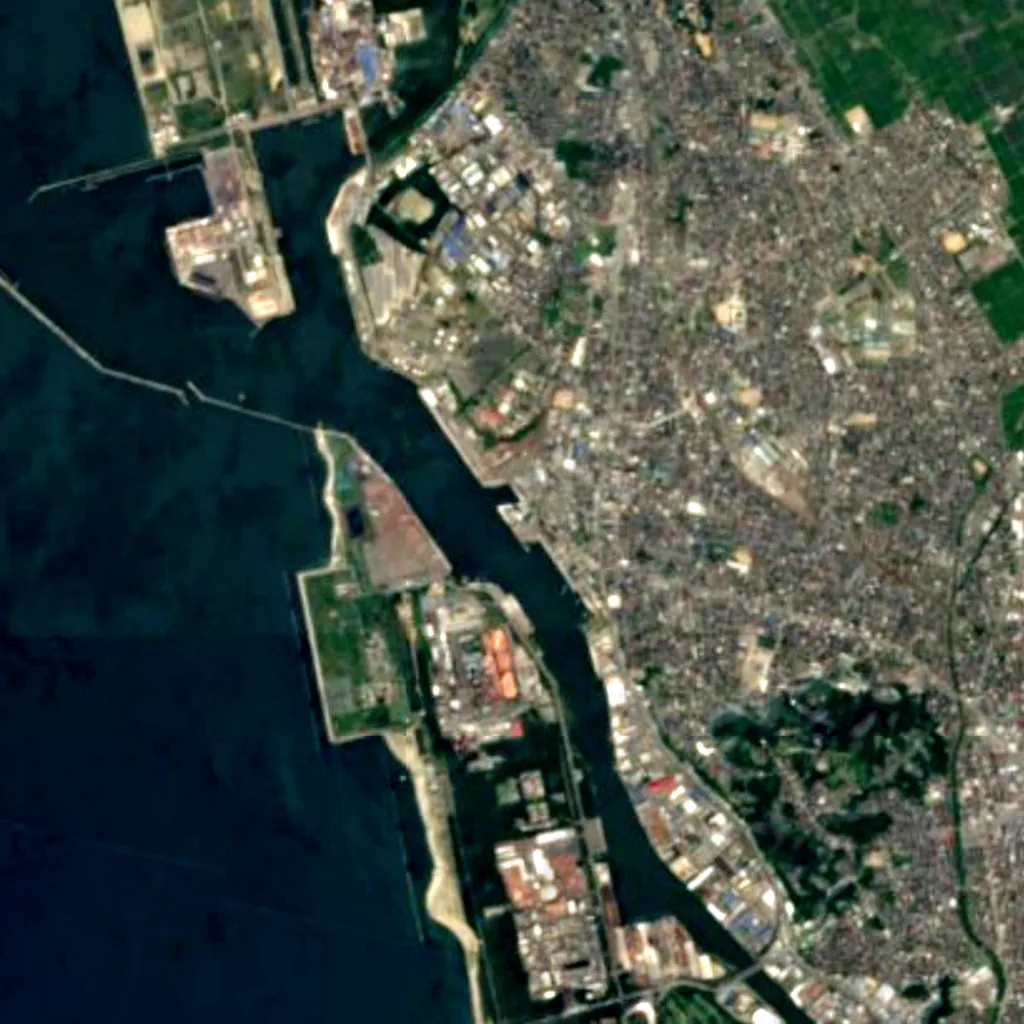 Akita Port Tower Selion visto desde arriba (Sentinel-2)