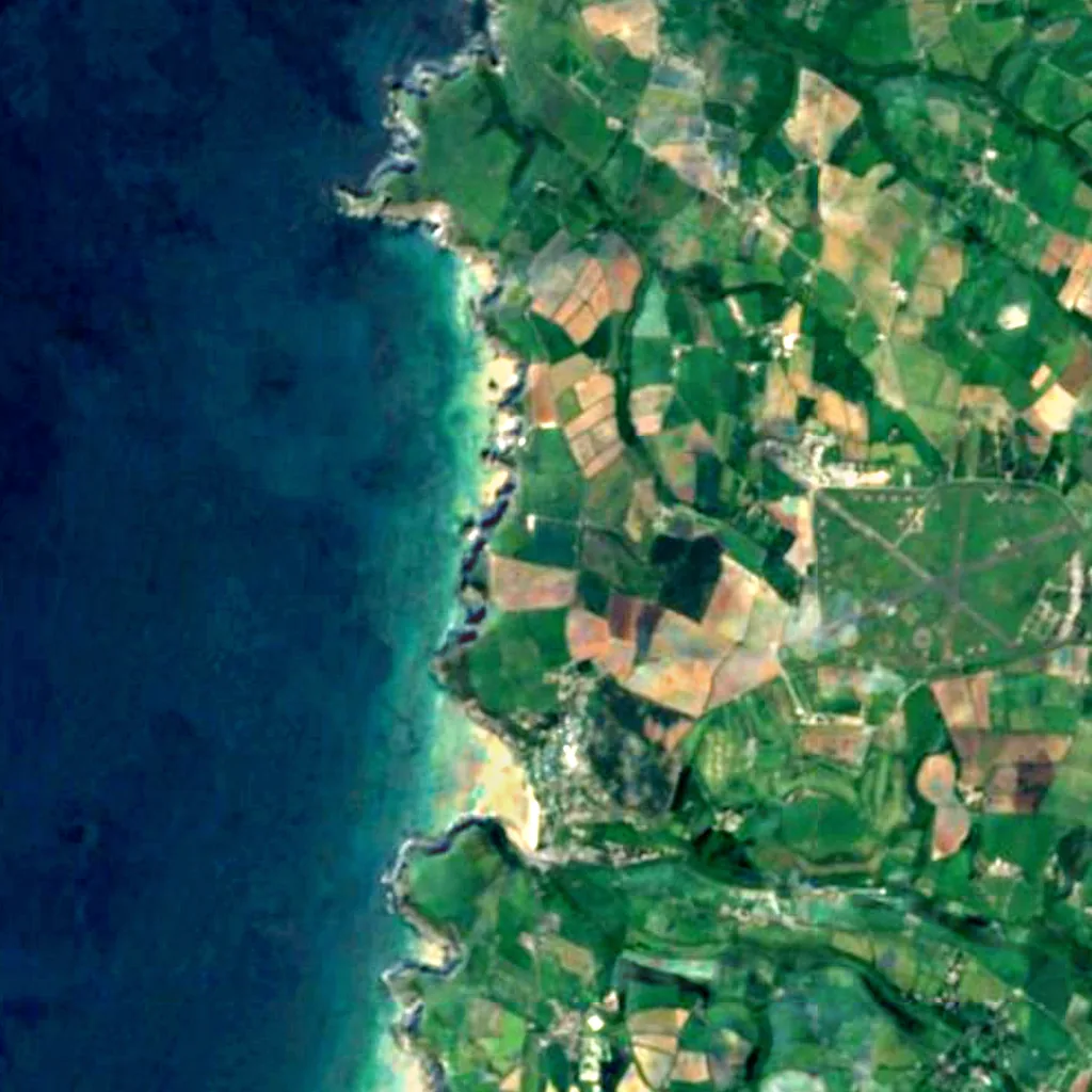 Bedruthan Steps seen from above (Sentinel-2)