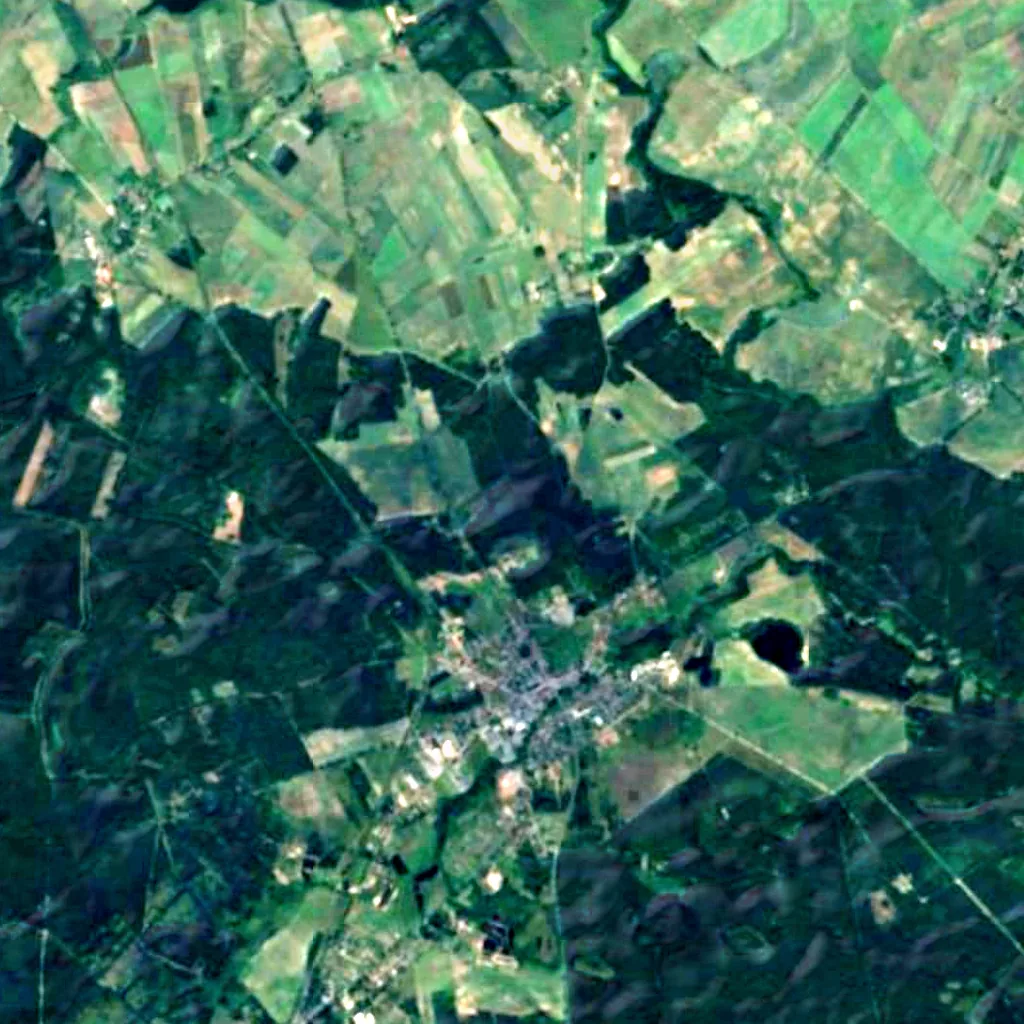Bismarck tower in Okonek vu d'en haut (Sentinel-2)