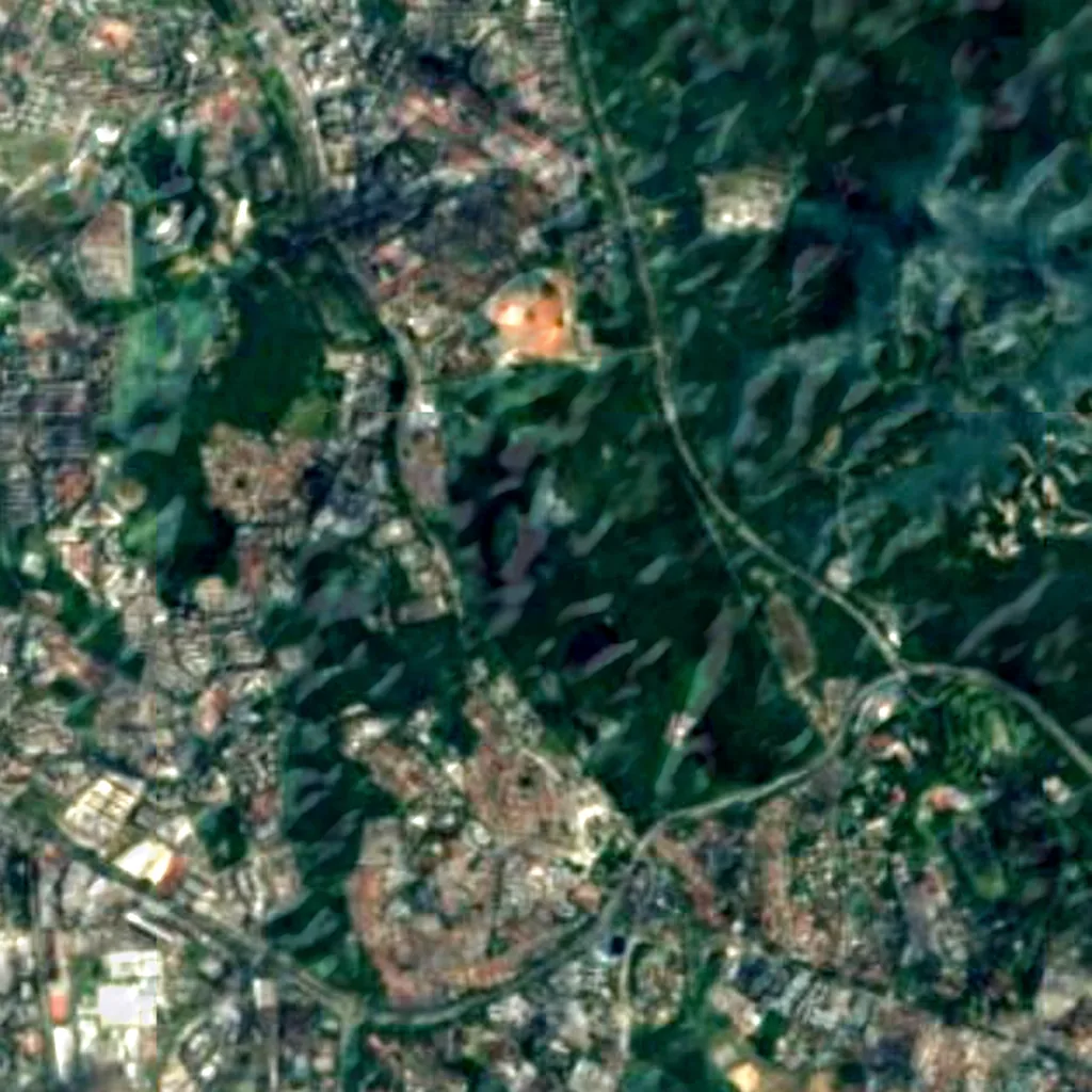 Bukit Timah van boven gezien (Sentinel-2)