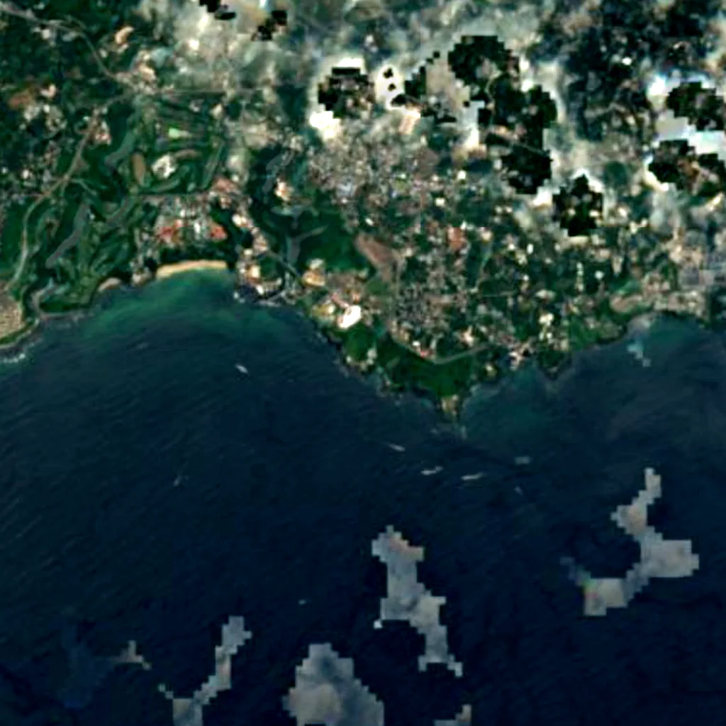 Daepo Jusangjeolli Cliff von oben gesehen (Sentinel-2)