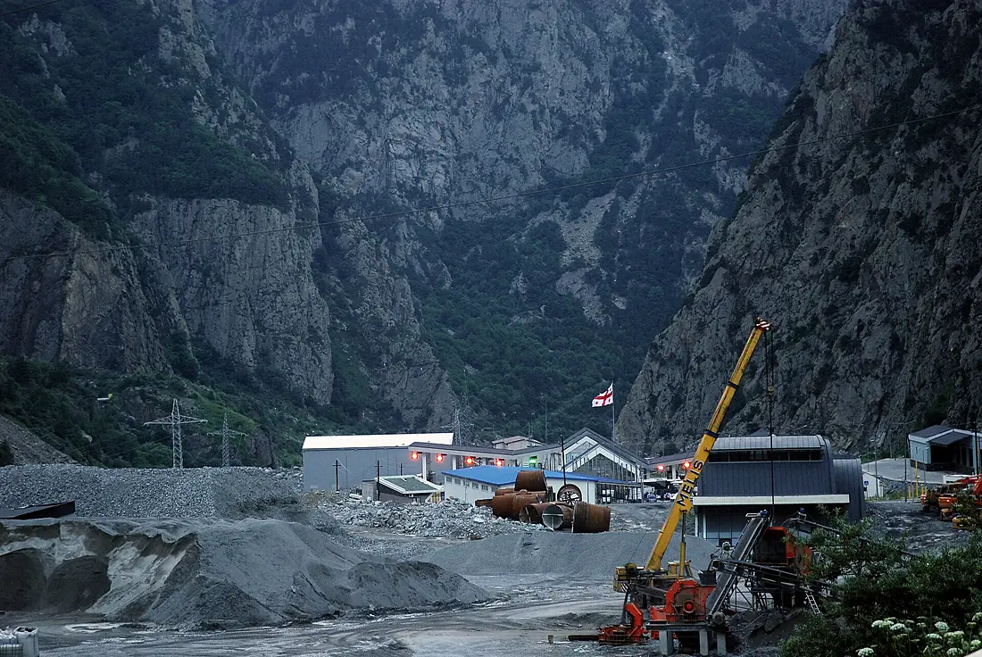 Dariali Gorge at the Georgian border checkpoint (Verkhny Lars) to Russia
