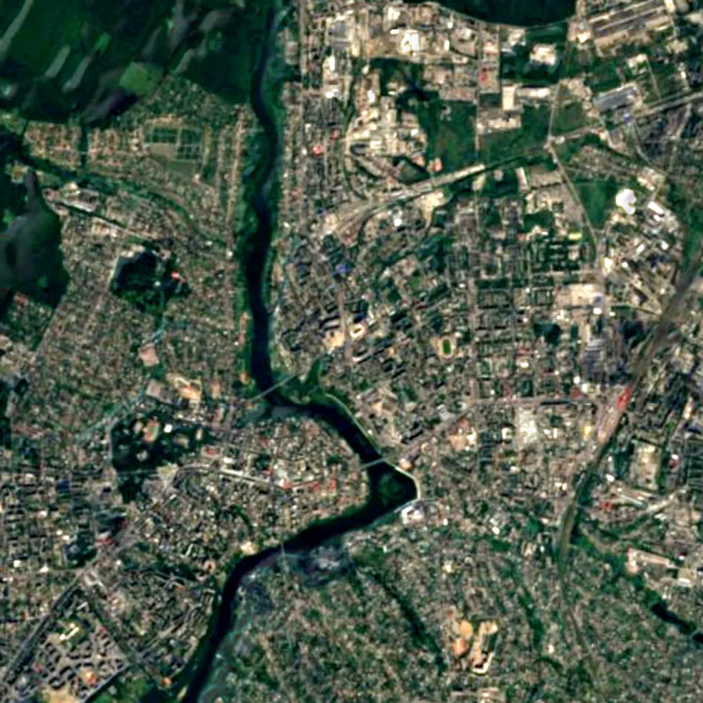 Eiffel Tower (Vinnytsia) von oben gesehen (Sentinel-2)