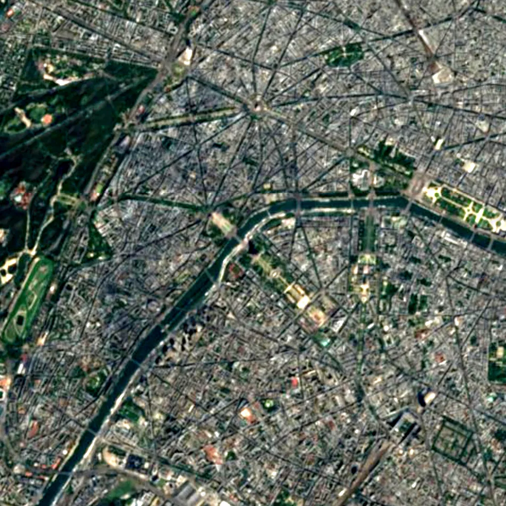 Eiffel Tower seen from above (Sentinel-2)