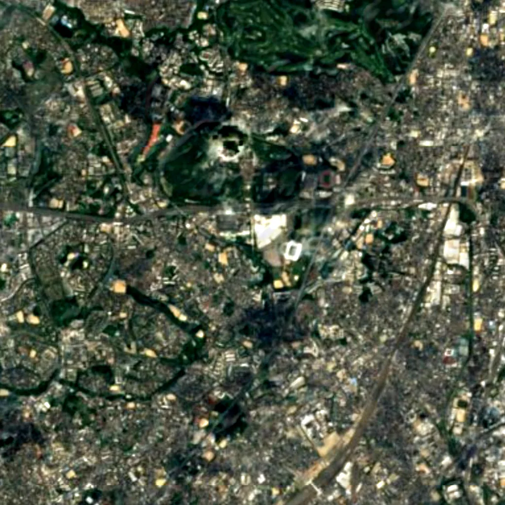 Expo Tower of Expo 1970 seen from above (Sentinel-2)