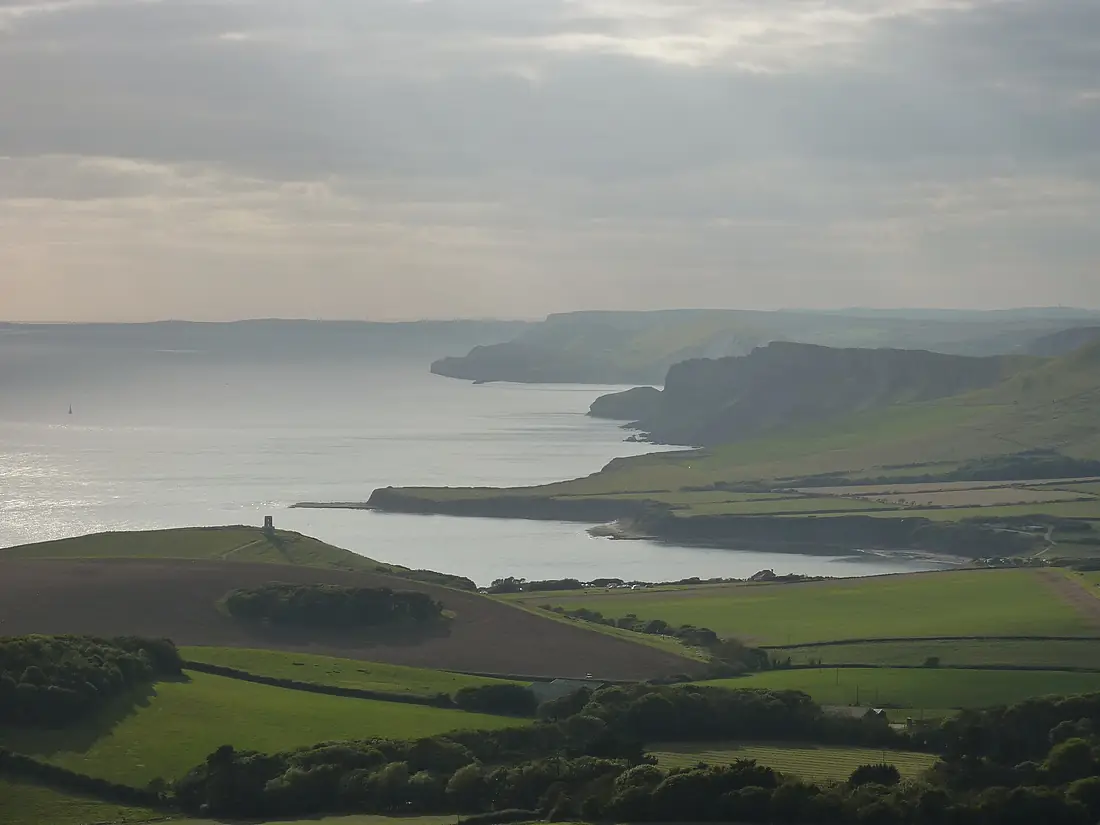 Clavell tower, Kimmeridge Bay and Gad Cliff from Swyre Head - panoramio
