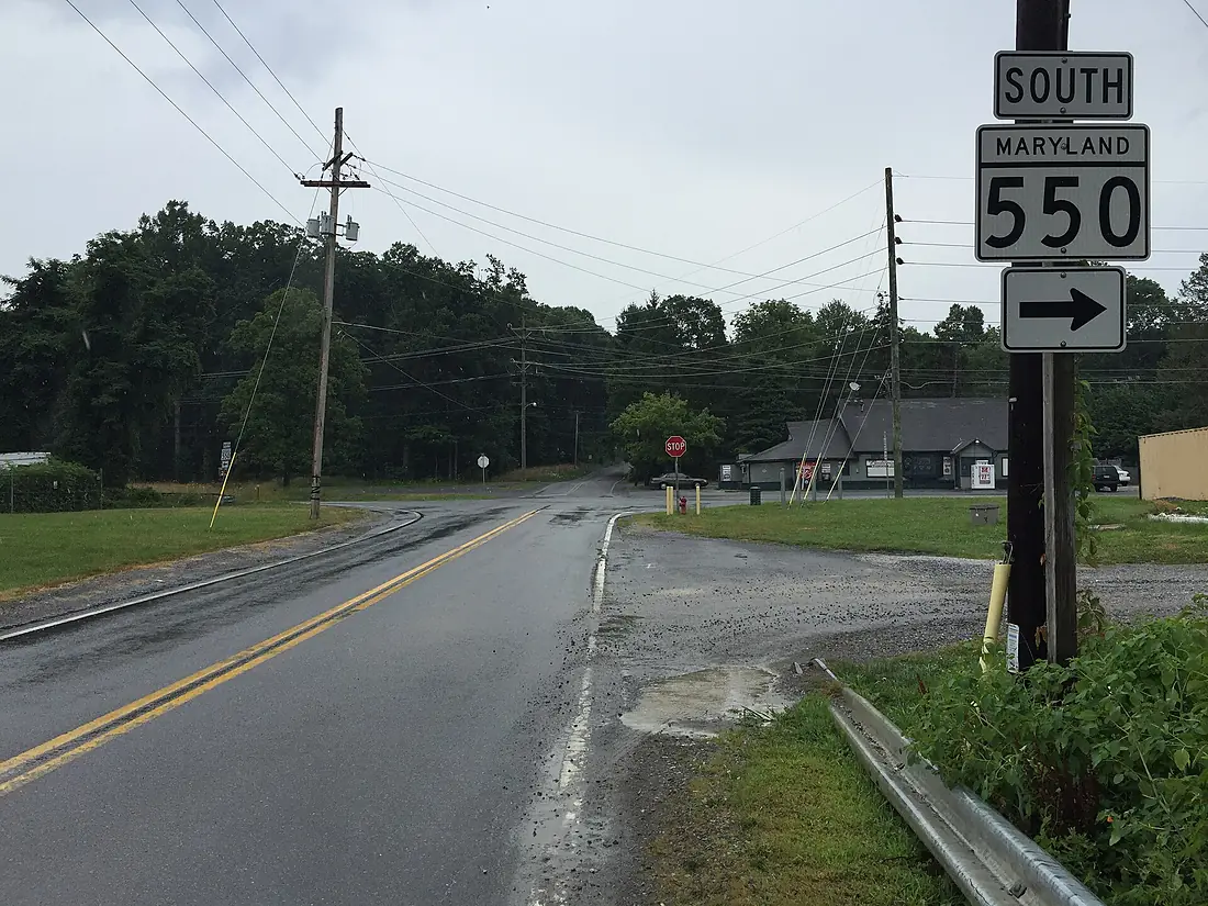 2016-07-28 15 08 42 View south along Maryland State Route 550 (Pen Mar Road) at Falls Creek in Highfield-Cascade, Washington County, Maryland
