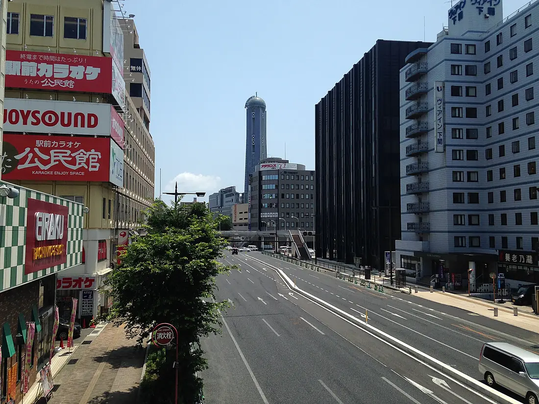 Kaikyo Yume Tower and Japan National Route 9 in Takezaki-cho, Shimonoseki, Yamaguchi
