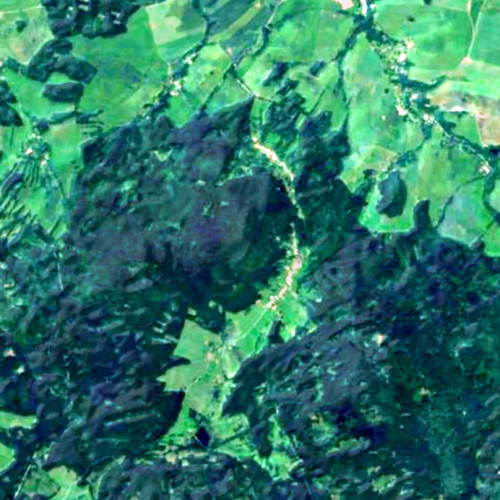 Kraví hora (Novohradské hory, observation tower) seen from above (Sentinel-2)
