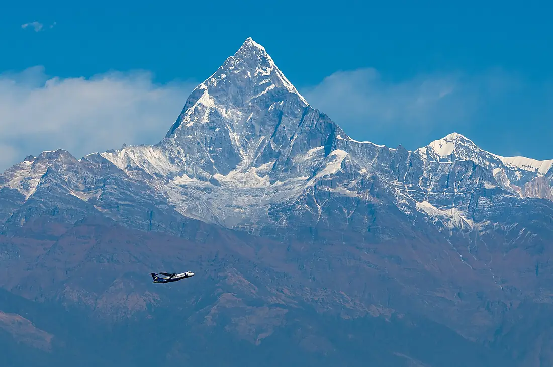 Budhha Air flight with Mt. Machhapuchchhre in the backdrop