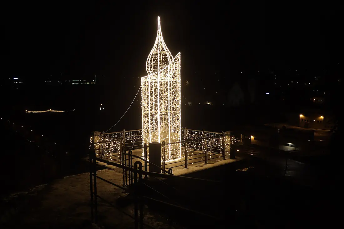 Overview of christmas candle at Masaryk viewpoint at Hrádek street in Třebíč, Třebíč District