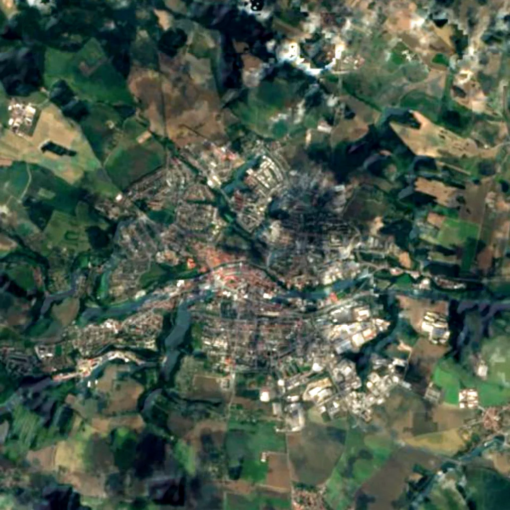 Masaryk lookout, Třebíč seen from above (Sentinel-2)