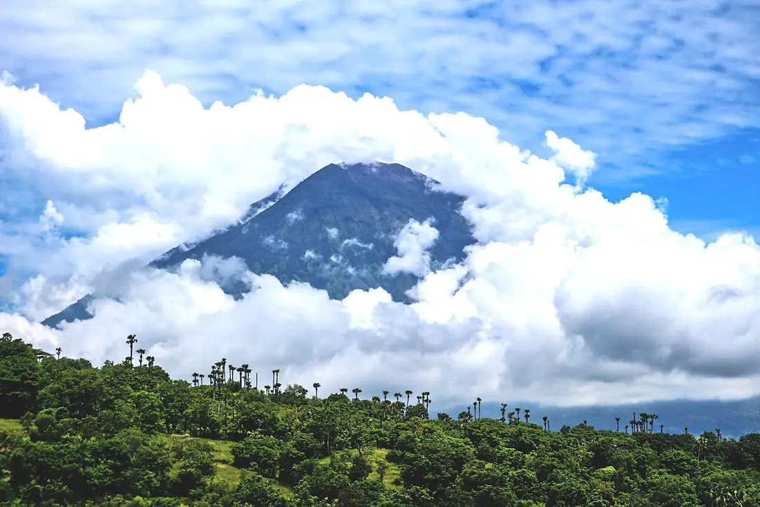 Gunung Agung, an active volcano in Bali, Indonesia; January 2020
