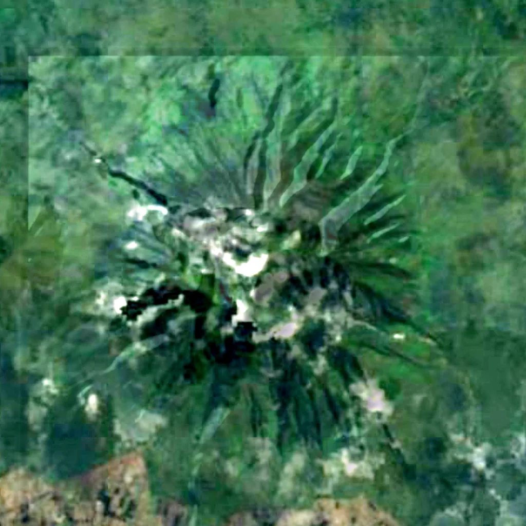 Sabyinyo visto desde arriba (Sentinel-2)
