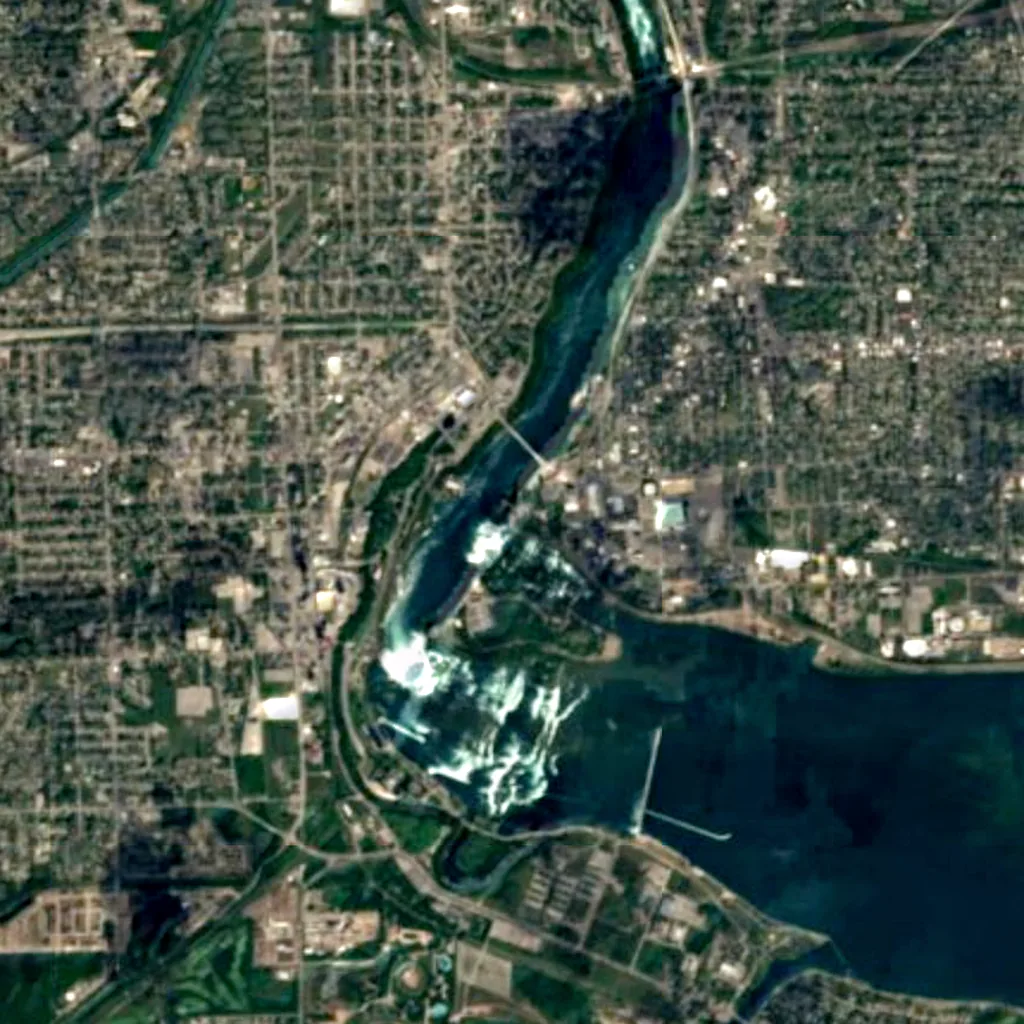 Prospect Point Park observation tower seen from above (Sentinel-2)