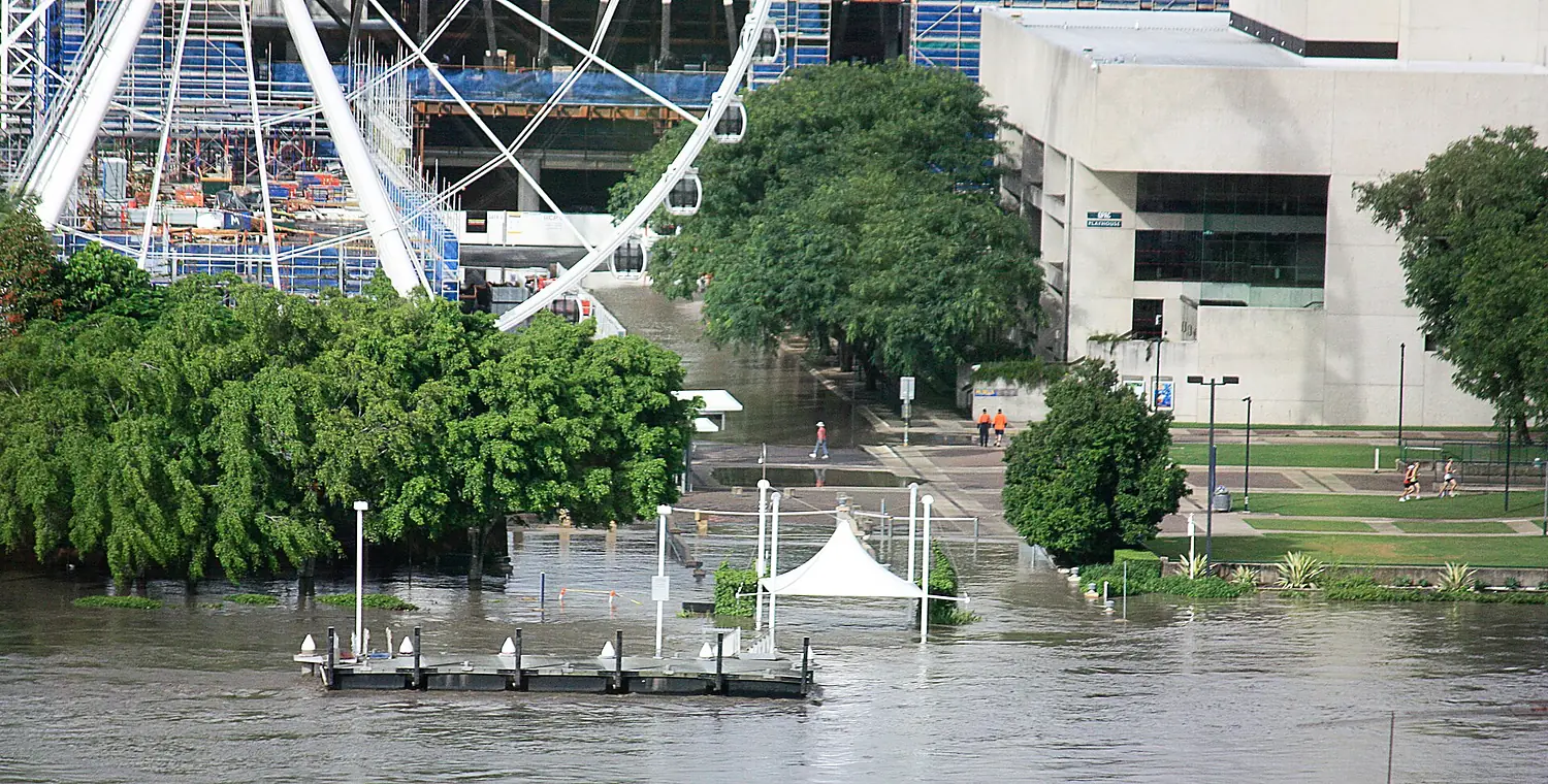Looking across the flooded Brisbane River to South Bank