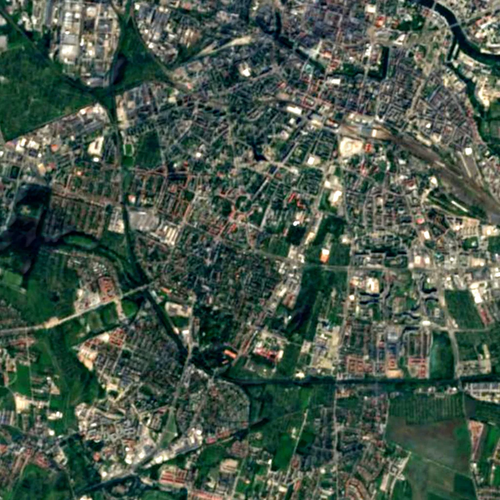 Wrocław water tower seen from above (Sentinel-2)