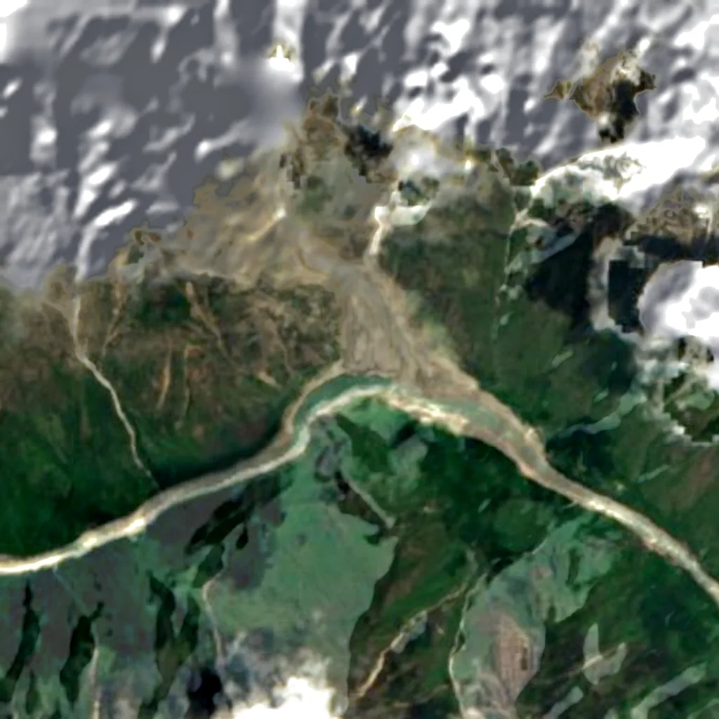 Yarlung Tsangpo Grand Canyon seen from above (Sentinel-2)